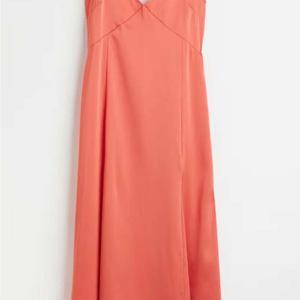 H & M V-NECK SATIN SLIP DRESScoral size xL